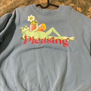 Pleasing Blue Sweatshirt with Frog and Pleasing Print